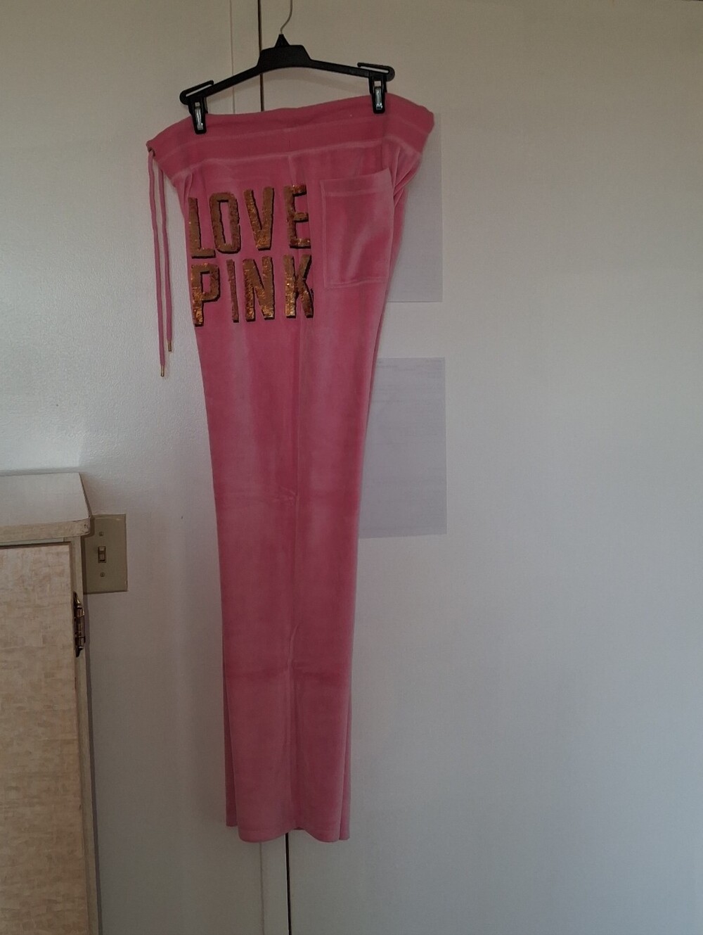 Pink (VS) Velour Pink Pants with Gold Sequin SizeM